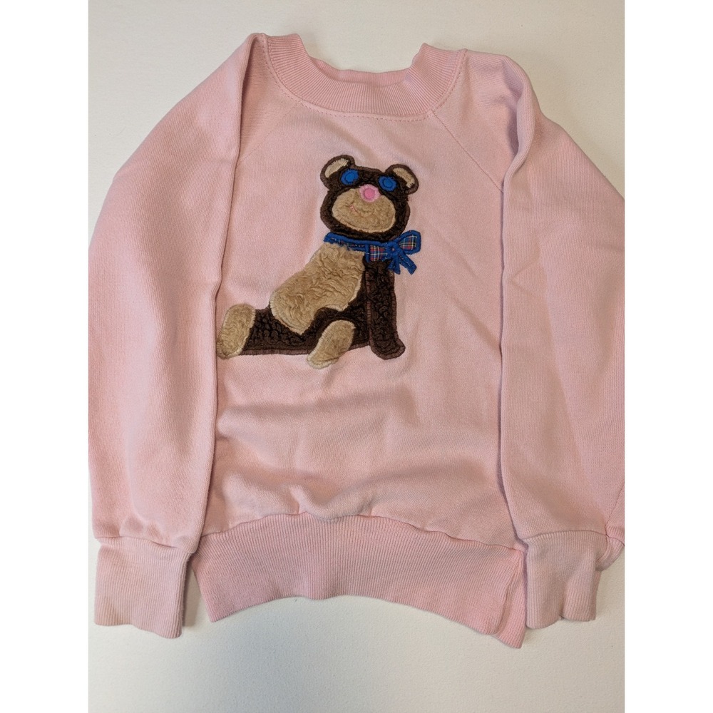 Vintage‎ 1981 Bordeaux Pink Teddy Bear Applique Sweatshirt Made in USA Size CL